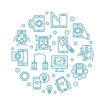 Mobile app Development vector round outline illustration Stockillustratie