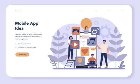 Mobile app development web banner or landing page. Modern 스톡 일러스트