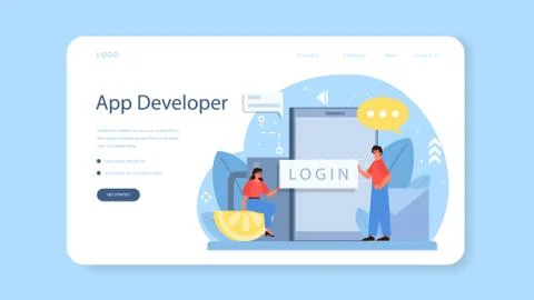 Mobile app development web banner or landing page. Modern Stock Illustration