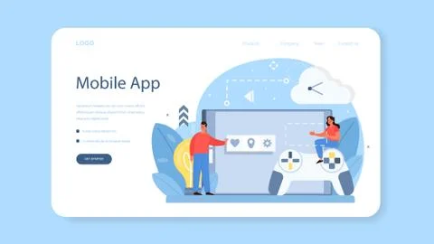 Mobile app development web banner or landing page. Modern Stockillustratie