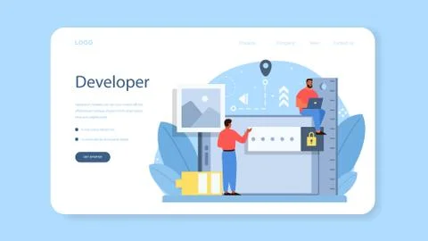 Mobile app development web banner or landing page. Modern Stock Illustration