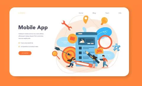Mobile app development web banner or landing page Stock Illustration