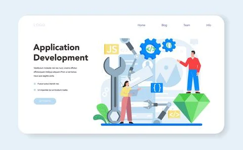 Mobile app development web banner or landing page. Modern technology Stockillustratie