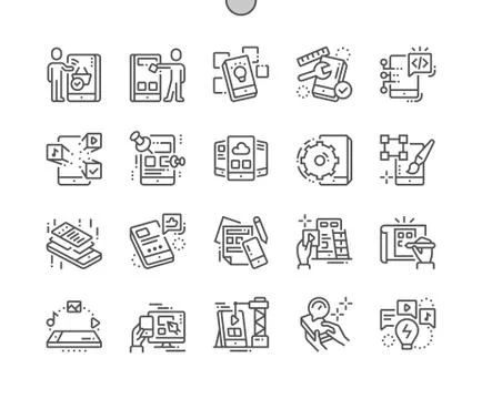 Mobile app development Well-crafted Pixel Perfect Vector Thin Line Icons 30 2x Stock-Illustration