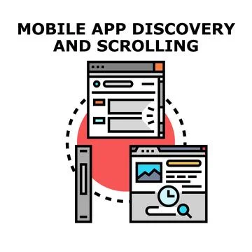 Mobile app discovery and scrolling concept illustration 库存插图