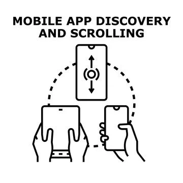 Mobile app discovery and scrolling with devices Stock Illustration