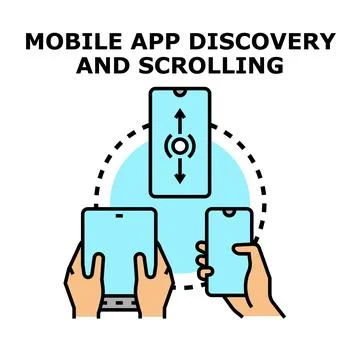 Mobile app discovery and scrolling with devices Stock Illustration