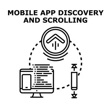 Mobile app discovery browsing and user scrolling experience Stock Illustration