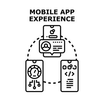 Mobile app experience development and user interaction concept Stock Illustration