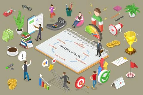 Mobile App Gamification, Interactive Content For Audience Engaging. Stock Illustration