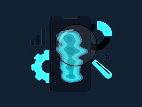 Mobile app heatmap tool interface with touch analytics, user behavior tracking Illustrazione stock