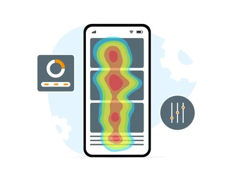 Mobile App Heatmap. Visualize user interactions within the app. Website SEO Stock Illustration