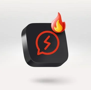 Mobile app icon with speech cloud and flame sign. 3d vector icon isolated o.. Иллюстрация