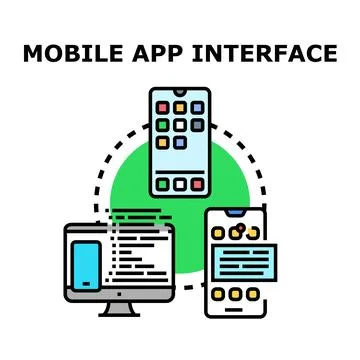 Mobile app interface development adapting to responsive design Stock Illustration