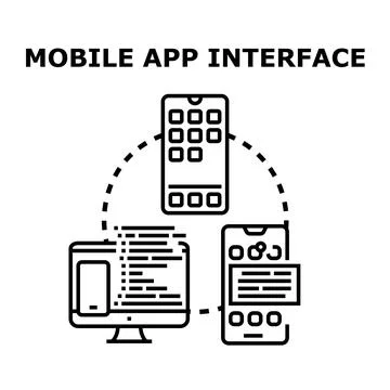 Mobile app interface development adapting to responsive design Illustration