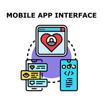 Mobile app interface development and user experience Stock Illustration