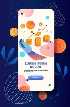 Mobile app interface financial chart coins hand colorful modern design Illustrazione stock