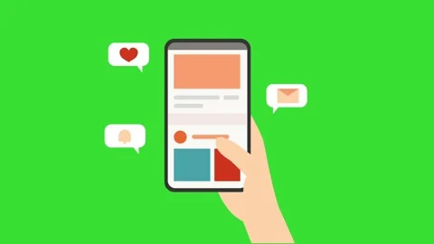 Mobile App Interface Hand Tap Like Chat Green Screen Motion Graphics 4K Stock Footage 337406013