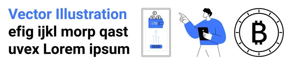 Mobile App Interface with User Interaction and Cryptocurrency Symbol Stockillustratie