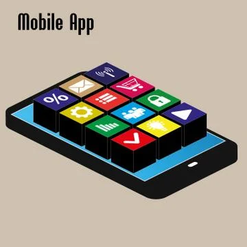 Mobile app, isometric, Stock Illustration