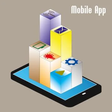 Mobile app, isometric Illustrazione stock
