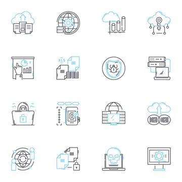 Mobile app linear icons set. Accessibility, Integration, Personalization イラスト素材