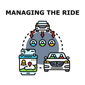 Mobile app managing carpooling ride sharing service Stock Illustration