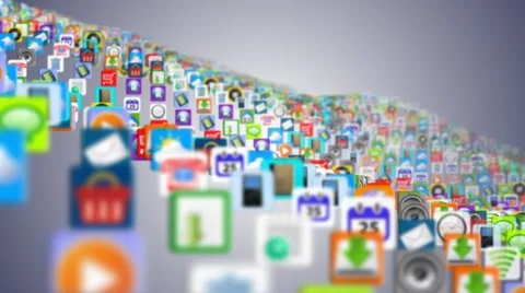 Mobile App of many mobile applications swaying on the waves Stock Footage 58622287