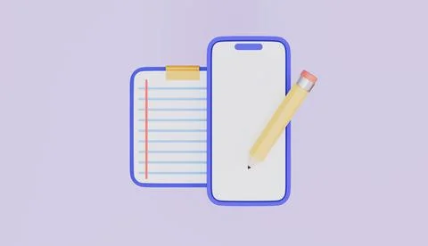 Mobile app for memo and notes, Smartphone with notebook and pencil Stock Illustration