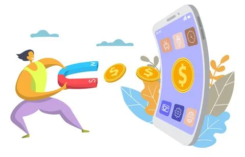 Mobile app monetization and digital marketing vector illustration Illustrazione stock