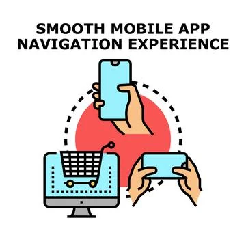 Mobile app navigation experience developing shopping concept 스톡 일러스트
