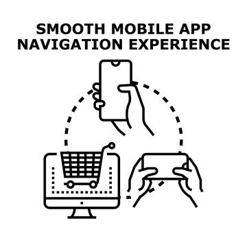 Mobile app navigation experience developing shopping concept Stock Illustration