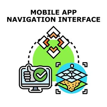 Mobile app navigation interface developing user experience Stock Illustration