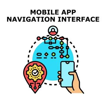 Mobile app navigation interface developing user experience Stock Illustration