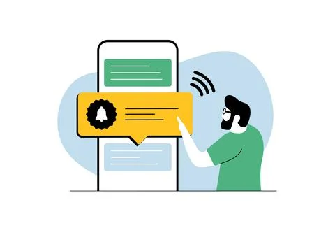 Mobile app notification alerts. Pop-up reminders, message previews and task Stock Illustration