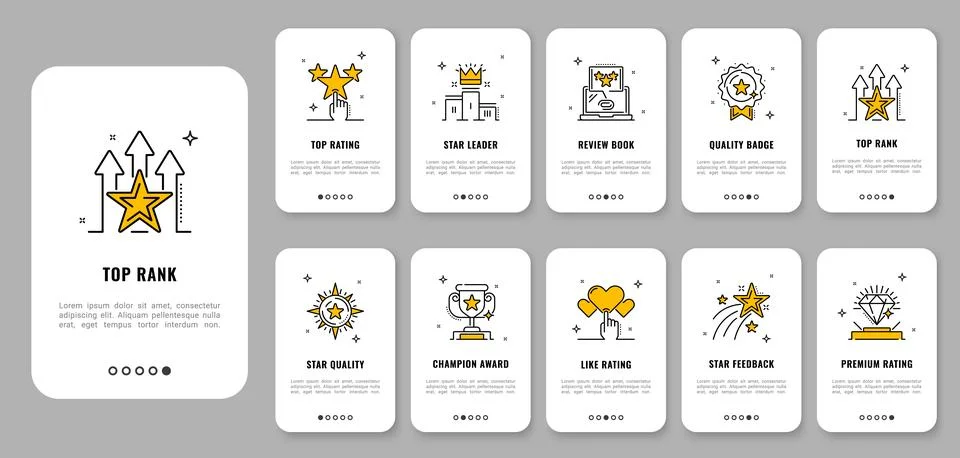 Mobile app onboarding screen, ranking pictograms Stock Illustration