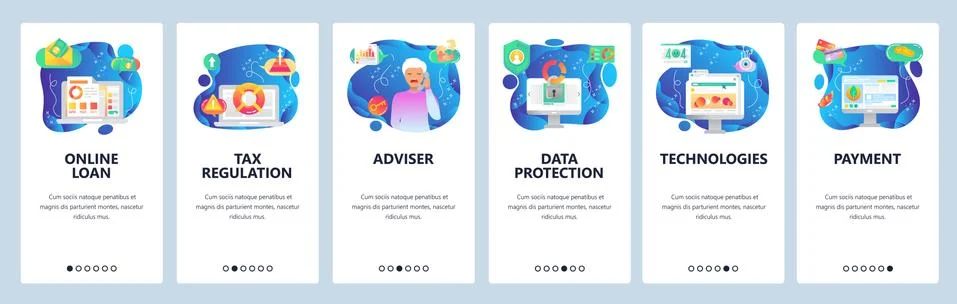 Mobile app onboarding screens. Data protection, online loan, digital banking イラスト素材