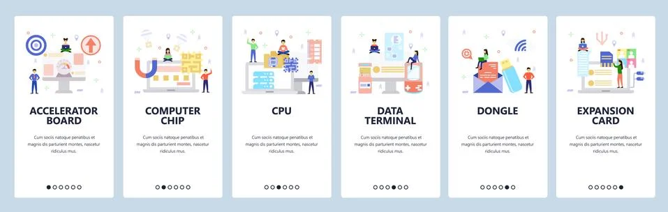Mobile app onboarding screens.Computer hardware technology, data terminal イラスト素材