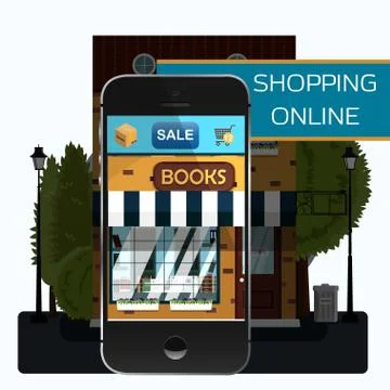 Mobile app, online books store Smartphone screen with the image of the facade of Stock Illustration