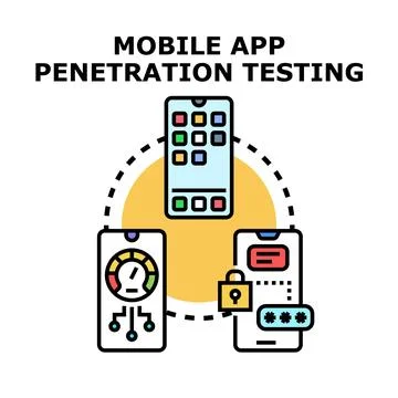 Mobile app penetration testing and cybersecurity concept Illustrazione stock