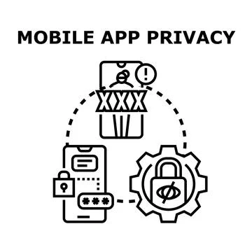 Mobile app privacy concept with data protection and settings Stockillustratie