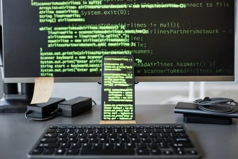 Mobile App Programming in Green Code 库存照片