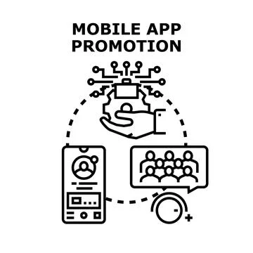 Mobile app promotion concept for digital marketing strategy Ilustração Stock