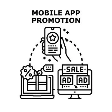 Mobile app promotion concept using digital marketing strategy Illustrazione stock