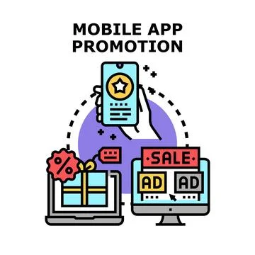 Mobile app promotion concept using digital marketing strategy Stock Illustration