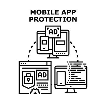 Mobile app protection securing digital devices from ads 库存插图