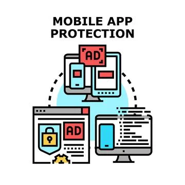 Mobile app protection securing digital devices from ads Stock Illustration