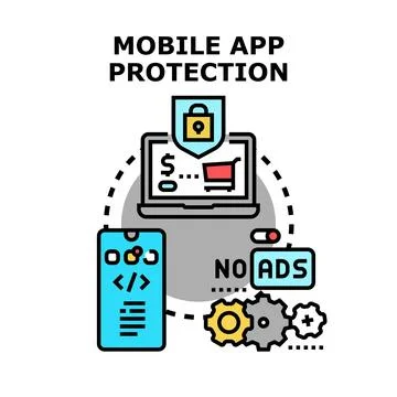 Mobile app protection securing online transactions and user experience Stock Illustration