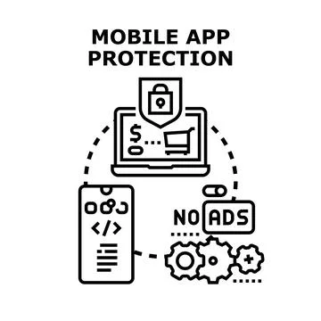 Mobile app protection securing online transactions and user experience Stock Illustration