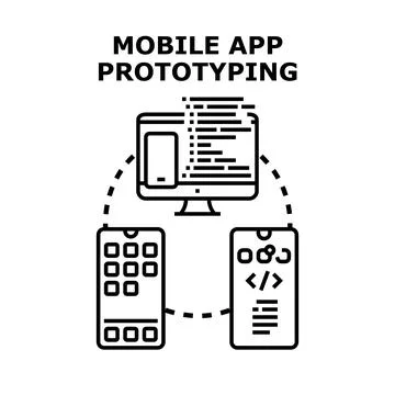 Mobile app prototyping developing interface design process concept Stock Illustration